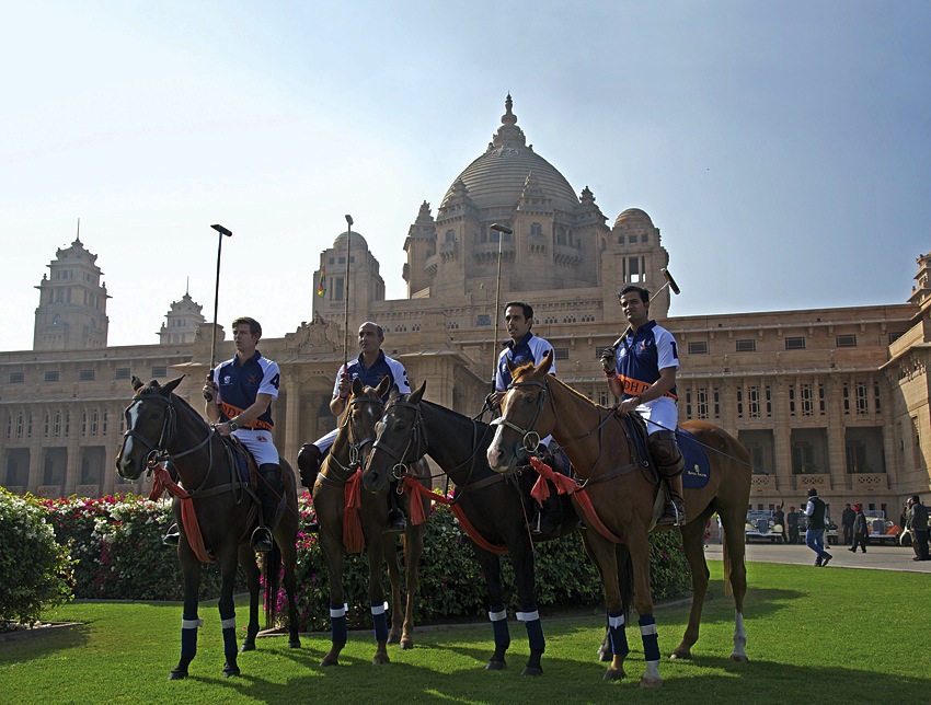 Malcolm Borwickand teammates in from of the Umaid Bhawan Palace.