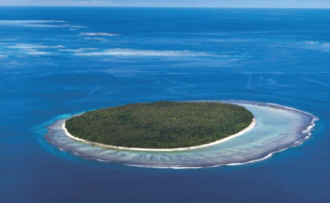 Aerial view of atoll in Tonga Polynesia