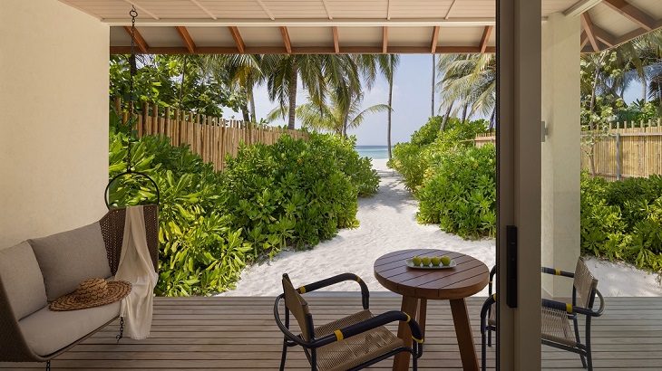Looking out from an Avani Beach Villa at Avani+ Fares Maldives Resort.