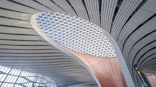 Inside the Zaha Hadid–designed terminal at Beijing Daxing International Airport.
