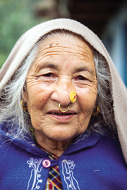 The matriarch of Shakti Himalaya's homestay in Radhu Kandu