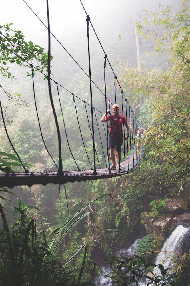A suspension bridge in the Dong Hua Sao National Protected Area.