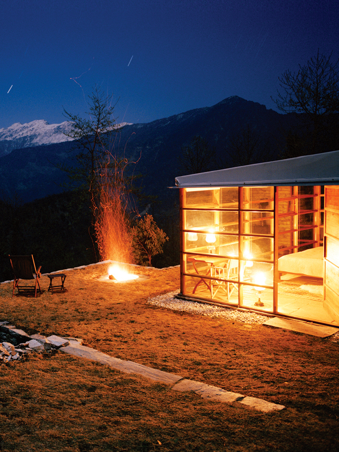 Evening views of the Kumaon Himalayas from a cottage at shakti 360° Leti.