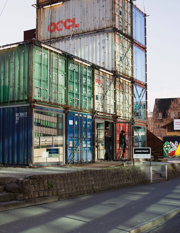 Zurich West's Freitag flgship store occupies an assemblage of shipping containers.
