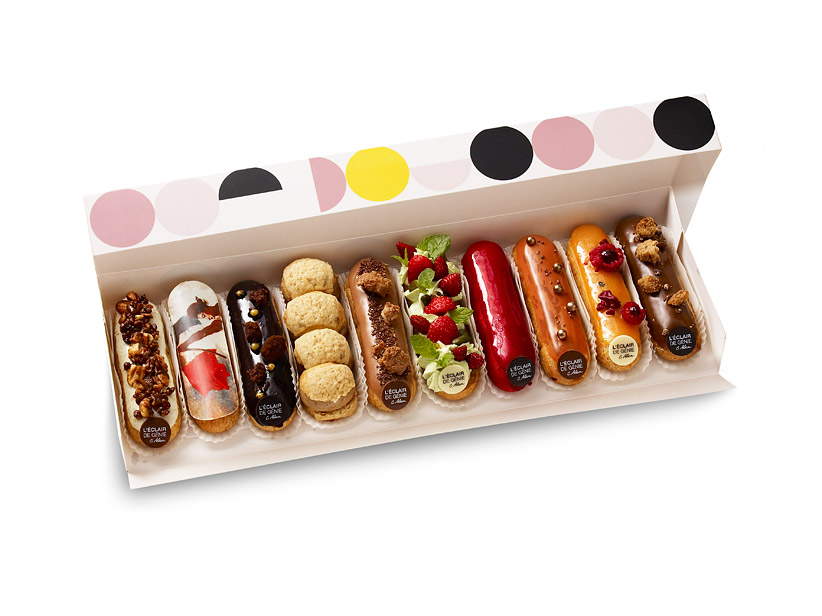 L'Eclair de Génie creates modern versions of the pastry in flavors such as passion fruit, yuzu, caramelized pecans with Madagascar vanilla cream, and pistachio and orange.