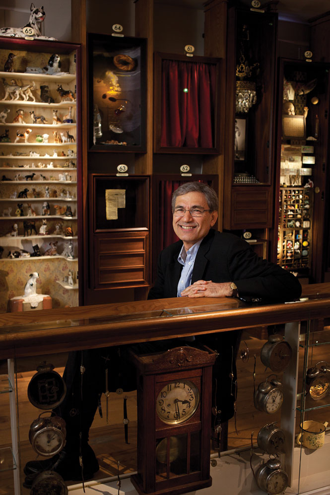 Nobel laureate Orhan pamuk amid the museum’s display cabinets.