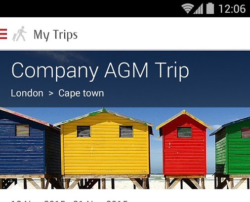 The Emirates app for Android lets users review upcoming trips.