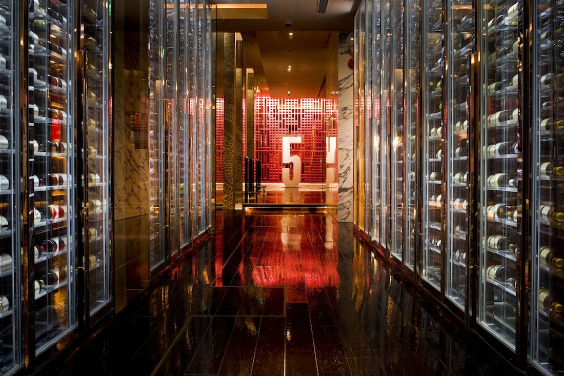 The extensive wine cellar at Shook! bar.